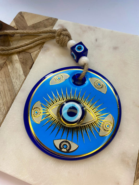 Evil Eye Wall Decor Gold Eye, Glass Beads, 4,3 inch, Home Decore