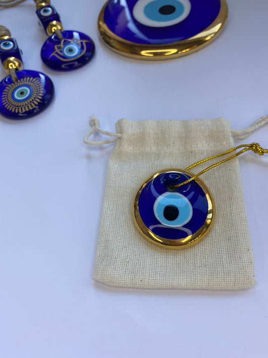 Golden Evil Eye Bead, 1,5 inch, Glass beads, Wedding Favor, Christmas gift, Home decor