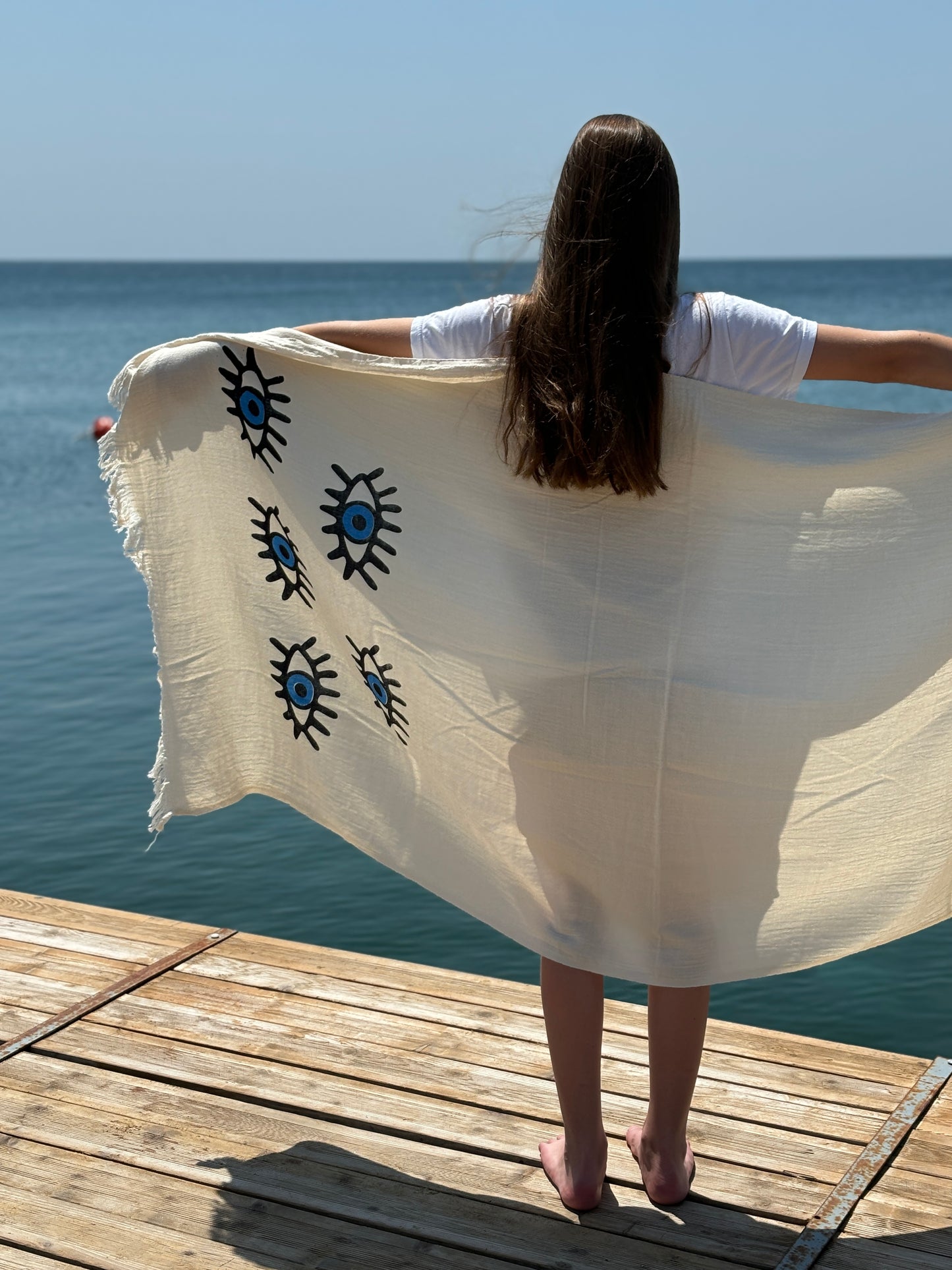 Muslin Beach Towel, Patterned Decoration Towel, Eye patterned towel, Bachelorette Gift Towel, Bridesmaid Gift, Organic Cotton, 100% Cotton