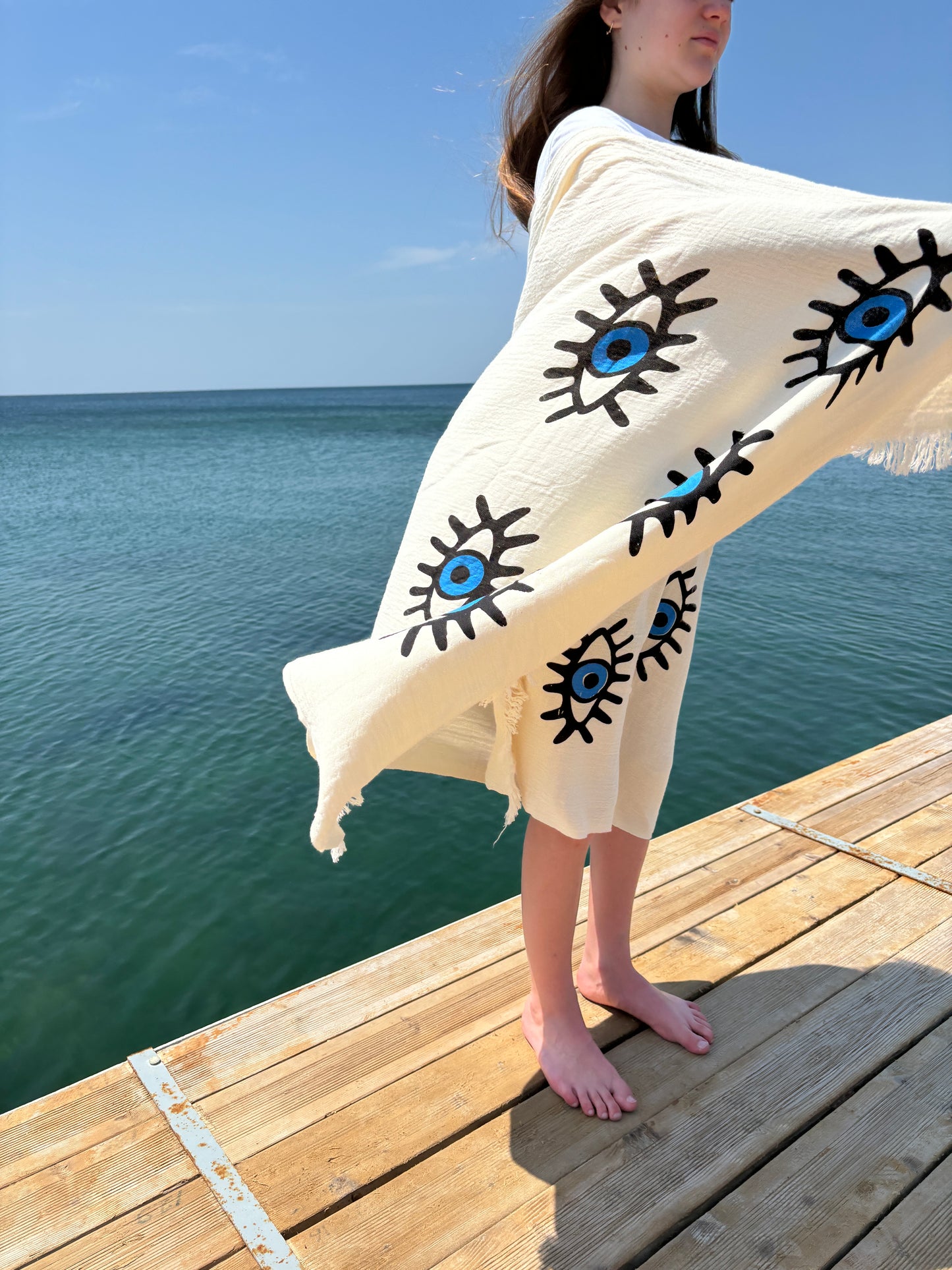 Muslin Beach Towel, Patterned Decoration Towel, Eye patterned towel, Bachelorette Gift Towel, Bridesmaid Gift, Organic Cotton, 100% Cotton