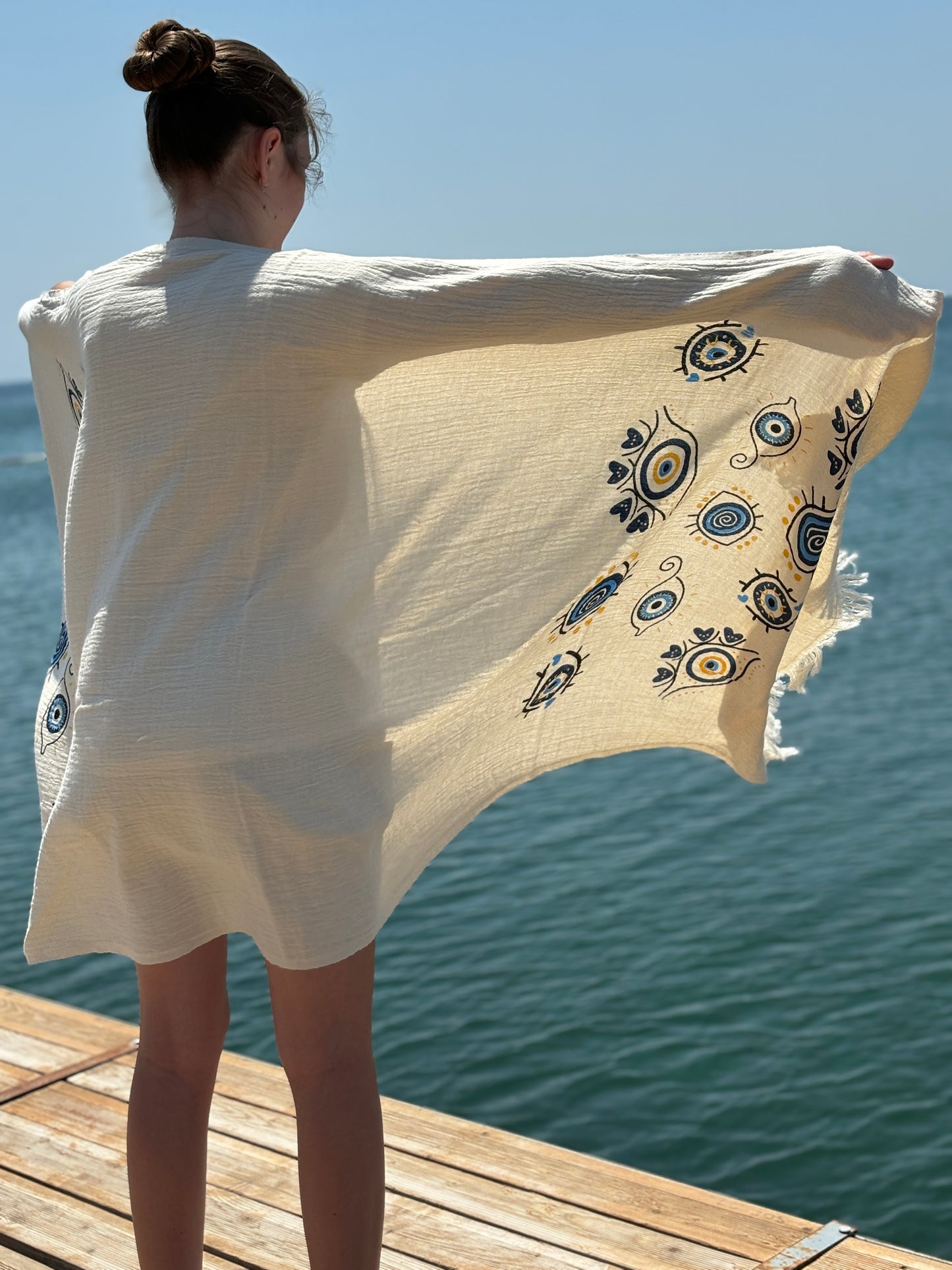 Muslin Beach Towel, Patterned Decoration Towel, Eye patterned towel, Bachelorette Gift Towel, Bridesmaid Gift, Organic Cotton, 100% Cotton