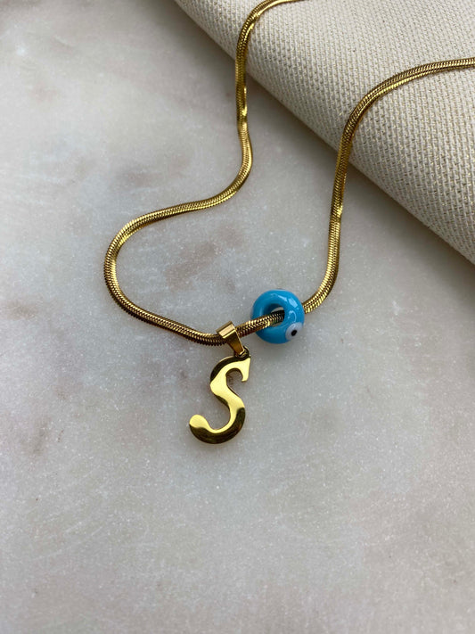 Letter&Evil Eye Necklace